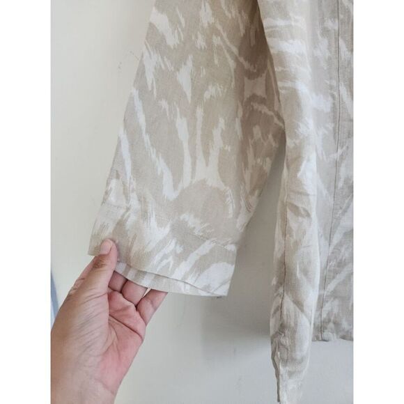 JM Collection Women Cream & White 100% Linen Button Down Shirt size 8 - Picture 3 of 6
